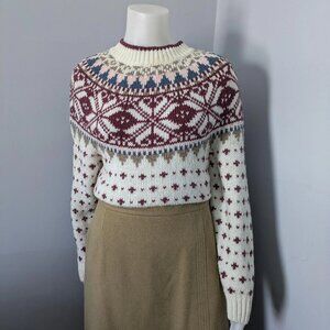 Vintage Fair Isle Sweater by 19th Avenue - white with burgundy blue beige patter